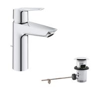 GROHE QUICKFIX Start - Wash Basin Single Lever Mixer Tap with Pop-up Waste Set (Metal Lever, Water Saving Technology, Easy to Install, Includes 3-in-1 Tool, Tails 3/8 Inch), Size 192, Chrome, 23455002