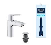 GROHE QUICKFIX Start - Deck Mounted Wash Basin Mixer Tap with Push-Open Pop-Up Waste Set (Size 165 mm, 28 mm Ceramic Cartridge, Water-Saving