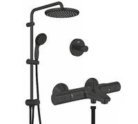 GROHE Start Bath/Shower Installation Set (Exposed Thermostat with, Flex Shower System with Diverter, 2 Spray Hand Shower 10 cm, Robe Hook), Matt Black