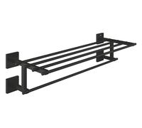 GROHE Start Cube Multi Towel Rack - Bathroom Wall Mounted Towel Shelf and Rail (Metal, Concealed Fastening, Including Screws and Dowels), Size 60 cm, Matt Black, 410992430