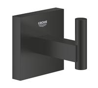 GROHE Start Cube QuickFix Robe Hook - Bathroom Wall Mounted Shower Towel Hanger (Metal, Concealed Fastening, Including Screws and Dowels), Extra Easy to Fit QuickGlue, Matt Black, 409612430