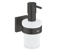 GROHE Start Cube QuickFix Soap Dispenser with Holder (Material: Iced Glass and Metal, Filling Quantity 160 ml, with Screws and Dowels), Size 158mm, Easy to Fit QuickGlue, Matt Black, 410982430