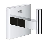 GROHE Start Cube Robe Hook - Bathroom Wall Mounted Shower Towel Hanger (Metal, Concealed Fastening, Including Screws and Dowels), Extra Easy to Fit with GROHE QuickGlue, Chrome, 40961000