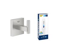 GROHE Start Cube Robe Hook with GROHE QuickGlue A1 - Bathroom Wall Mounted Shower Towel Hanger (Metal, Concealed Fastening, with Screws and Dowels), Extra Easy to Fit, Stainless Steel, 40961DC0