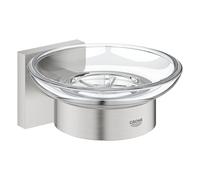 GROHE Start Cube Soap Dish with Holder (Material: Glass and Metal, Wall Mounted, Concealed Fastening, with Screws and Dowels), Size 125 mm, Easy to