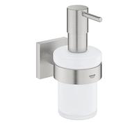 GROHE Start Cube Soap Dispenser with Holder (Material: Frosted Glass & Metal, Filling Quantity 160 ml, with Screws and Dowels), Size 158 mm, Easy to Fit with GROHE QuickGlue, Stainless Steel, 41098DC0