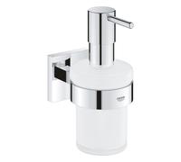 GROHE Start Cube Soap Dispenser with Holder (Material: Frosted Glass & Metal, Filling Quantity 160ml, Including Screws and Dowels), Size 158mm, Extra