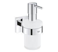 GROHE Start Cube Soap Dispenser with Holder (Material: Frosted Glass & Metal, Filling Quantity 160ml, Including Screws and Dowels), Size 158mm, Extra Easy to Fit with GROHE QuickGlue, Chrome, 41098000