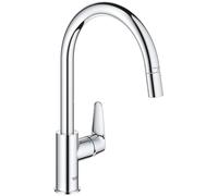 GROHE Start Curve QuickFix - Extendable Kitchen Mixer Tap with Pull-Out Function (High C-spout, 360° Swivel Area, 28 mm Ceramic Cartridge, Tail 3/8 Inch, High Pressure), Size 357mm, Chrome, 30562000