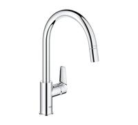GROHE Start Edge QuickFix - 1 Lever Kitchen Sink Mixer Tap with Pull-Out Function (High C-spout, 360° Swivel Area, 28 mm Ceramic Cartridge, Tails 3/8 Inch, High Pressure), Size 357mm, Chrome, 30551000