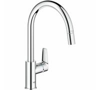GROHE Start Edge QuickFix - 1 Lever Kitchen Sink Mixer Tap with Pull-Out Function (High C-spout, 360° Swivel Area, 28 mm Ceramic Cartridge, Tail 3/8 Inch, High Pressure), 357 mm, Chrome, 30550000