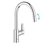 GROHE Start Edge QuickFix - 1 Lever Kitchen Sink Mixer Tap with Pull-Out Function (High C-spout, 360° Swivel Area, 28 mm Ceramic Cartridge, Tails 1/2 Inch, High Pressure), Size 357mm, Chrome, 30553000