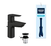 GROHE Start Edge QuickFix - Basin Mixer Tap with Pop-Up Waste Set (S-Size, 28 mm Ceramic Cartridge, Water Saving, Tails 3/8 Inch, QuickTool Included), Matt Black, 233422431