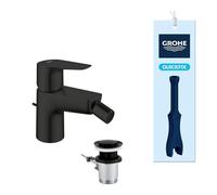 GROHE Start Edge QuickFix - Bidet Mixer Tap with Pop-Up Waste Set (28 mm Ceramic Cartridge, Water Saving, Tails 3/8 Inch, QuickTool Included), Matt Black, 233452431
