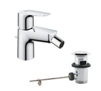 GROHE Start Edge Quickfix Single-Lever Bidet Mixer with Pop-Up Waste Set, Water-Saving, Chrome Easy to Fit with Quicktool 23345001