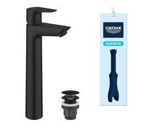 GROHE Start Edge QuickFix - Tall Basin Mixer Tap with Push-Open Waste Set for Free Standing Basins (XL-Size, 28mm Ceramic Cartridge, Water Saving, Tails 3/8 Inch, Tool Included), Matt Black, 237772431