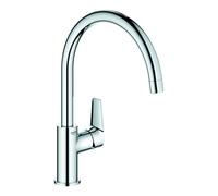 GROHE Start Edge - Single Lever Kitchen Sink Mixer Tap (High C-Spout, 360˚ Swivel Range, 28 mm Ceramic Cartridge, Tails 3/8 Inch, Min. Recommended Pressure 1.0 bar), Easy to Install, Chrome, 30529001