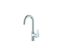 GROHE Start Edge - Wash Basin Mixer Tap (Metal Lever, Water Saving Mousseur 5.7 l/min, with Plastic Pop-Up Waste Set 1 1/4'', 28 mm ceramic cartridge, Tails 3/8 Inch), Size 159 mm, Chrome, 24201001