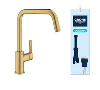 GROHE Start Kitchen Sink Mixer Tap, Brushed Gold, 30470GN0 | High U-Spout, 150° Swivel Area, SilkMove 28mm Ceramic Cartridge, Lead-Free Inner Waterways, QuickMount, Monobloc