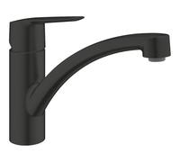 GROHE Start Kitchen Sink Mixer Tap (Low Spout, 140° Swivel Range, Temperature Limiter and Adjustable Quantity Limitation, Tails 3/8 Inch, Easy to Fit with GROHE QuickMount) Matt Black, 324412432
