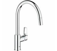 GROHE Start Loop QuickFix - Extendable Kitchen Mixer Tap with Pull-Out Function (High C-spout, 360° Swivel Area, 28 mm Ceramic Cartridge, Tail 3/8 Inch, High Pressure), Size 357 mm, Chrome, 30556000