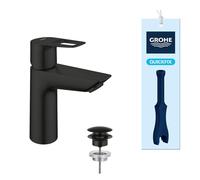 GROHE Start Loop Single Lever Basin Mixer Tap with Push-Open Waste Set (M-Size 164 mm, Water Saving, 28 mm Ceramic Cartridge, 3/8 Inch Tails, Easy to Fit with QuickTool), Matt Black, 237792431