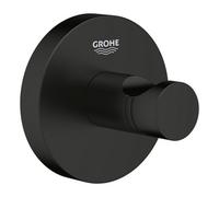 GROHE Start QuickFix Robe Hook (Metal, Concealed Fastening, Including Screws and Dowels, Extra Easy to Fit QuickGlue), Size 45 mm, Matt Black, 411732430