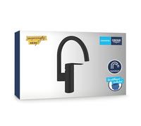 GROHE Start QuickFix - 1 Lever Kitchen Sink Mixer Tap (High C-Spout 339 mm with 150° Swivel Area, 35 mm Ceramic Cartridge, Tails 3/8 Inch, Easy to Fit with GROHE QuickMount), Matt Black, 304692430