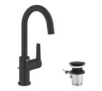Grohe Start QuickFix Single Lever Basin Mixer Tap with Waste - Matt Black