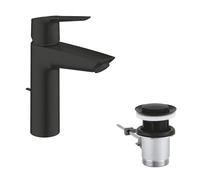 GROHE Start QuickFix - Basin Mixer Tap with Pop-Up Waste Set (M-Size 192mm, 28 mm Ceramic Cartridge, Water and Energy Saving, Tails 3/8 Inch, Easy to Fit with GROHE QuickTool), Matt Black, 235522432