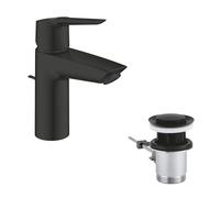 GROHE Start QuickFix - Basin Mixer Tap with Pop-Up Waste Set (S-Size 165 mm, 28 mm Ceramic Cartridge, Water Saving, Tails 3/8 Inch, Easy to Fit with GROHE QuickTool), Matt Black, 242092432