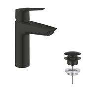 GROHE Start QuickFix - Basin Mixer Tap with Push-Open Waste Set (M-Size 192 mm, 28 mm Ceramic Cartridge, Water Saving, Tails 3/8 Inch, Easy to Fit with GROHE QuickTool), Matt Black, 242042432