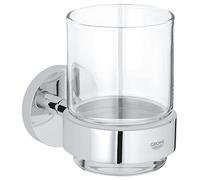 GROHE Start QuickFix Crystal Glass with Holder (Metal and Glass, Concealed Fastening, Including Screws and Dowels, Extra Easy to Fit with GROHE QuickGlue), Size 106 x 99 mm, Chrome, 41194000