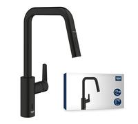 GROHE Start QuickFix Hybrid Pull-Out Kitchen Tap for Touchless or Manual Operation (High U-Spout 381 mm, 28 mm Ceramic Cartridge, 150° Swivel Area, Dual Spray, Tails 3/8 Inch), Matt Black, 1012432430