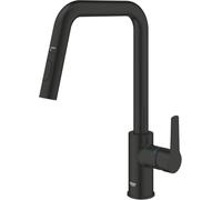 GROHE Start QuickFix - Pull-Out Dual Spray Kitchen Sink Mixer Tap (High U-Spout, 360° Swivel Area, 28 mm Ceramic Cartridge, Tails 3/8 Inch), Easy to Fit with GROHE QuickMount, Matt Black, 306312430