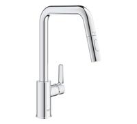 GROHE Start QuickFix - Pull-Out Dual Spray Kitchen Sink Mixer Tap (High U-Spout, 360° Swivel Area, 28mm Ceramic Cartridge, Tails 1/2 Inch), Easy to Fit with GROHE QuickMount, Chrome, 30633000