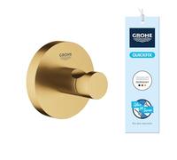 GROHE Start QuickFix Robe Hook, Brushed Gold, 41173GN0 | Metal, Concealed Fastening, Includes Screws and Dowels, Extra Easy to Fit QuickGlue, Holding Force Max. 5 kg, Towel Holder