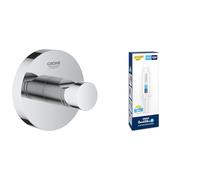 GROHE Start QuickFix Robe Hook & QuickGlue A1 (Metal, Concealed Fastening, Including Screws and Dowels, Extra Easy to Fit QuickGlue), Size 45 mm, Chrome, 41173000