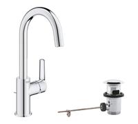 GROHE Start Quickfix Single-Lever Basin Mixer with Pop-Up Waste Set, L-Size, Swivel Spout, Water-Saving, Chrome 24203002