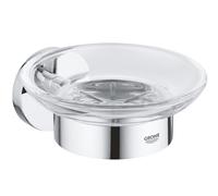 GROHE Start QuickFix Soap Dish with Holder (Metal and Glass, Concealed Fastening, Including Screws and Dowels, Extra Easy to Fit with GROHE QuickGlue), Size 125 x 58, Chrome, 41193000