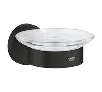 GROHE Start QuickFix Soap Dish with Holder (Metal and Glass, Concealed Fastening, Including Screws and Dowels, Extra Easy to Fit with GROHE QuickGlue), Size 125 x 58, Matt Black, 411932430
