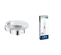 GROHE Start QuickFix Soap Dish with Holder & QuickGlue A1 (Metal and Glass, Concealed Fastening, Including Screws and Dowels, Easy to Fit), Size 125 x 58, Chrome, 41193000