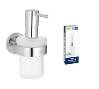 GROHE Start QuickFix Soap Dispenser with Holder & QuickGlue A1 (Metal and Glass, Filling Quantity 160 ml, Concealed Fastening, Including Screws and Dowels, Easy to Fit), Chrome, 41195000