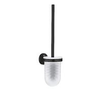 GROHE Start QuickFix Toilet Brush Set (Metal and Glass, Wall Mounted Concealed Fastening, Including Screws and Dowels, Extra Easy to Fit with GROHE QuickGlue), Size 398 mm, Matt Black, 411852430