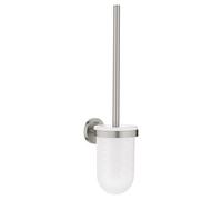 GROHE Start QuickFix Toilet Brush Set (Metal and Glass, Wall Mounted Concealed Fastening, Including Screws and Dowels, Easy to Fit with GROHE QuickGlue), Size 398 mm, Stainless Steel Look, 41185DC0