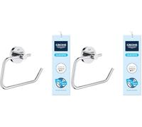 GROHE Start QuickFix Toilet Roll Holder without Cover (Metal, Concealed Fastening, Including Screws and Dowels, Extra Easy to Fit with GROHE QuickGlue), Size 44 x 119 mm, Chrome, 41200000 (Pack of 2)