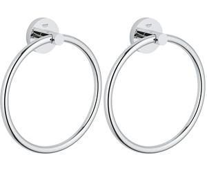 GROHE Start QuickFix Towel Ring (Metal, Concealed Fastening, Including Screws and Dowels, Extra Easy to Fit with GROHE QuickGlue), Size 200 mm, Chrome, 41174000 (Pack of 2)
