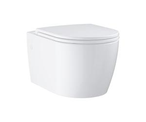 GROHE Start Round Ceramic Wall-Hung Toilet Set for Concealed Cistern (Duroplast Soft Close Seat and Lid, Rimless WC, Wash Down, Horizontal Outlet, Flush Volume 3/5 Liters), White, 103848SH00