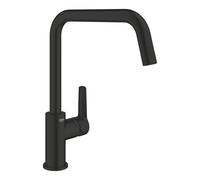 GROHE Start QuickFix - 1 Lever Kitchen Sink Mixer Tap (High U-spout, 150° Swivel Area, 28 mm Ceramic Cartridge, Tails 3/8 Inch, 1 Hole Installation with QuickMount), Size 310 mm, Matt Black, 304702430