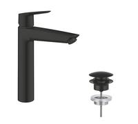 GROHE Start Tall Basin Tap for Free-Standing Basins with Push-Open Waste Set (XL-Size, 28mm Ceramic Cartridge, Energy & Water Saving, Tails 3/8 Inch, Easy to Fit with QuickTool), Matt Black, 241652433